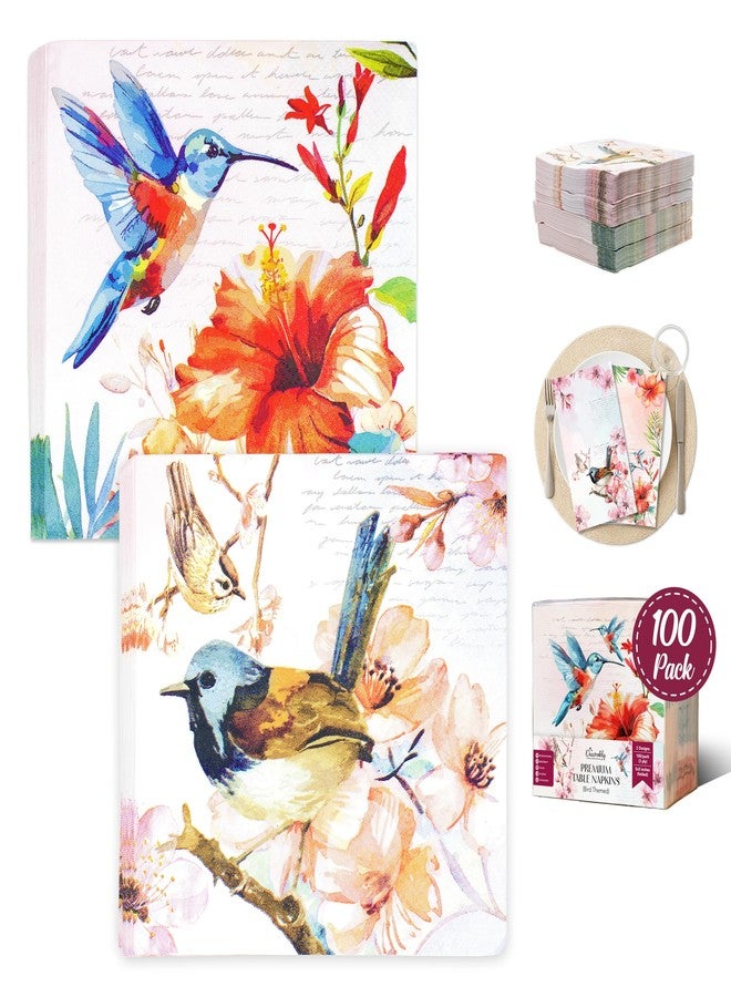 Decorably 100 Pack 3-Ply Disposable Bird Paper Napkins - 5x5in Folded Square 2 Designs for Beverage, Appetizers, Dinner, Tea Party, Garden Party, Bridal and Baby Shower, Birthday, Wedding - Image 1